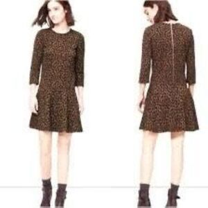 Ann Taylor Loft Size S Animal Print Drop Waist Mini Dress Brown Black Spot Flare